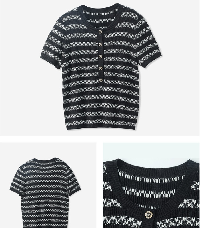 Mixed colors short sleeve tops slim stripe T-shirt