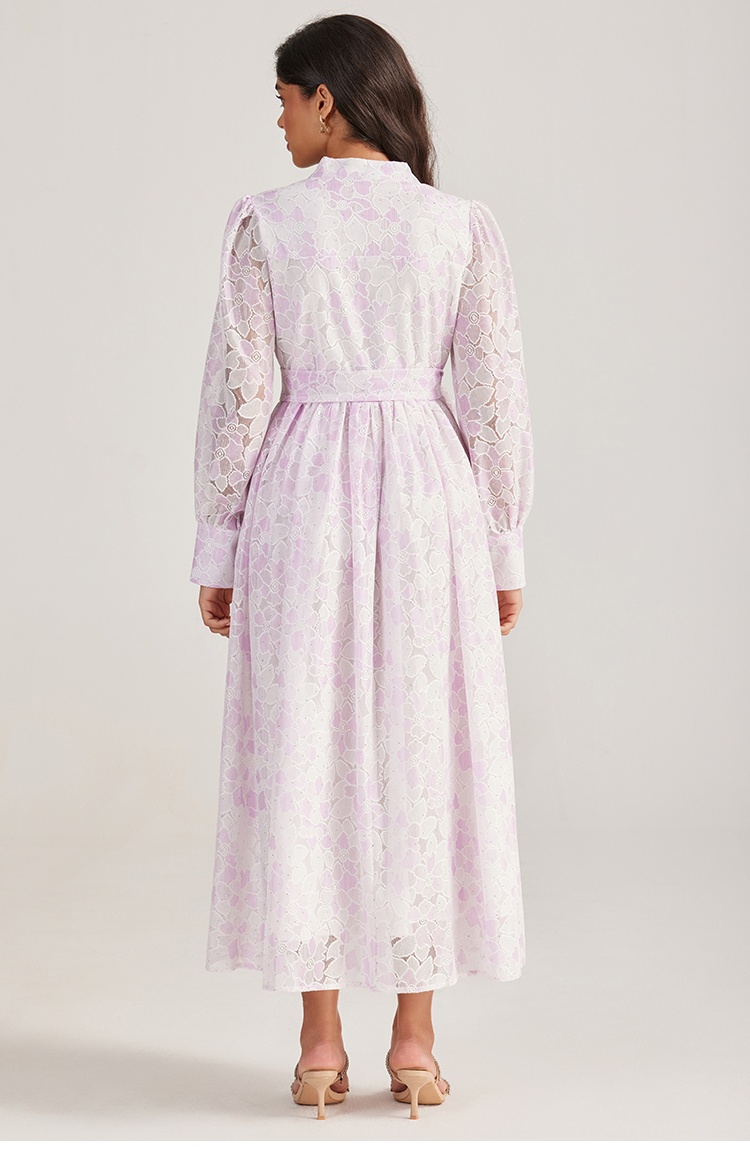 Pure single-breasted long dress lace long sleeve dress
