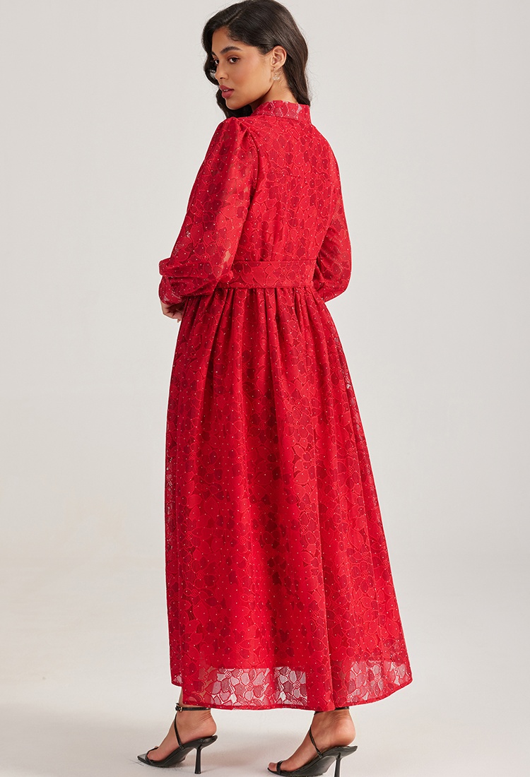 Pure single-breasted long dress lace long sleeve dress
