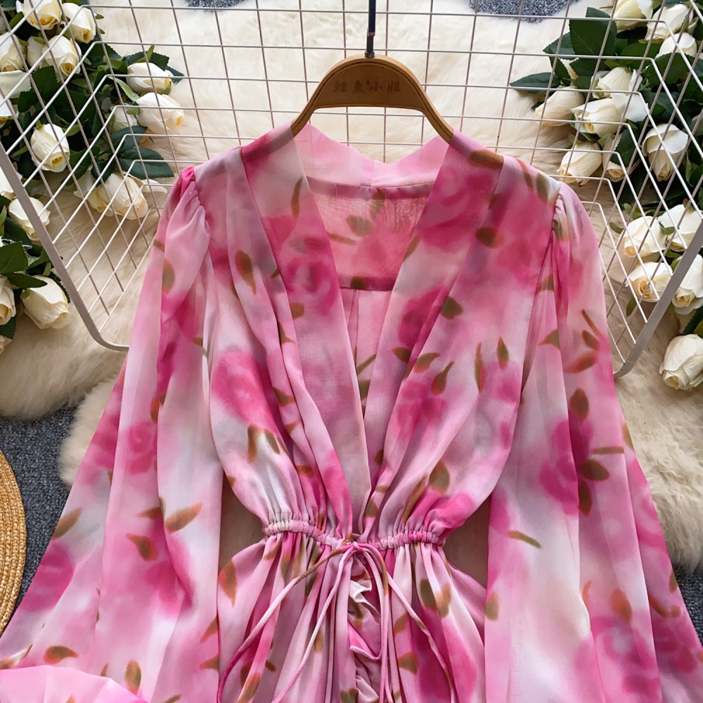 France style dress pinched waist T-back for women