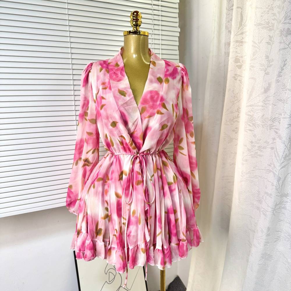 France style dress pinched waist T-back for women