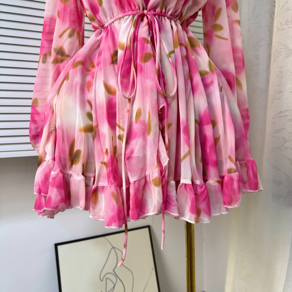 France style dress pinched waist T-back for women