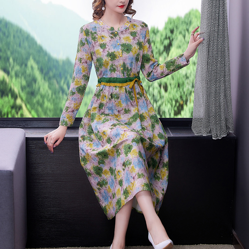 Wood ear spring and autumn long dress retro art dress for women