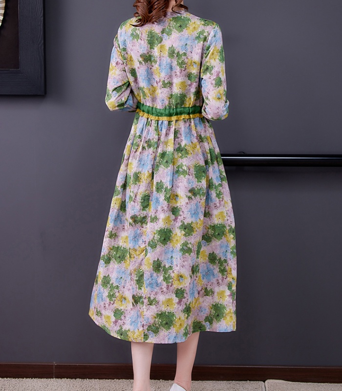Wood ear spring and autumn long dress retro art dress for women