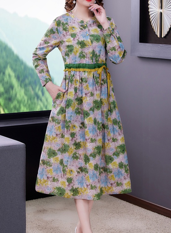 Wood ear spring and autumn long dress retro art dress for women