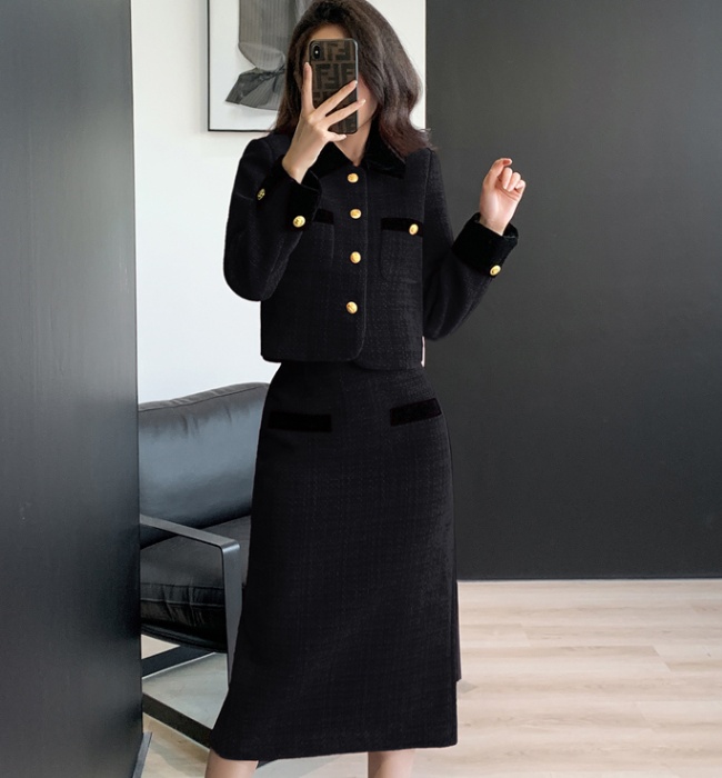 Clip cotton splice France style skirt 2pcs set