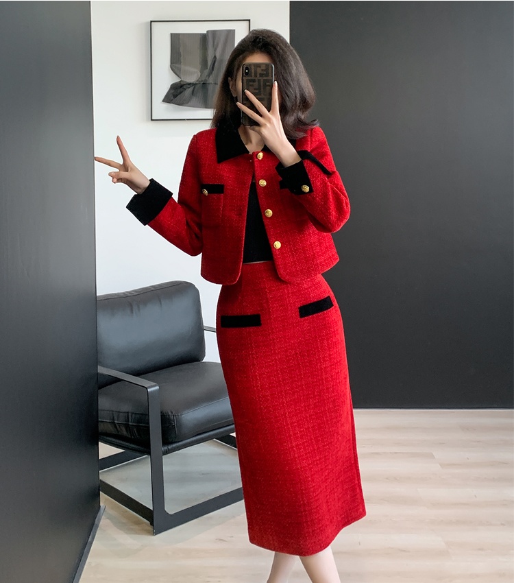 Clip cotton splice France style skirt 2pcs set