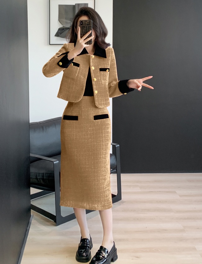 Clip cotton splice France style skirt 2pcs set