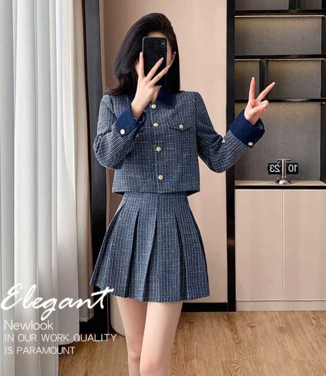 Sequins pleated coat autumn and winter skirt 2pcs set
