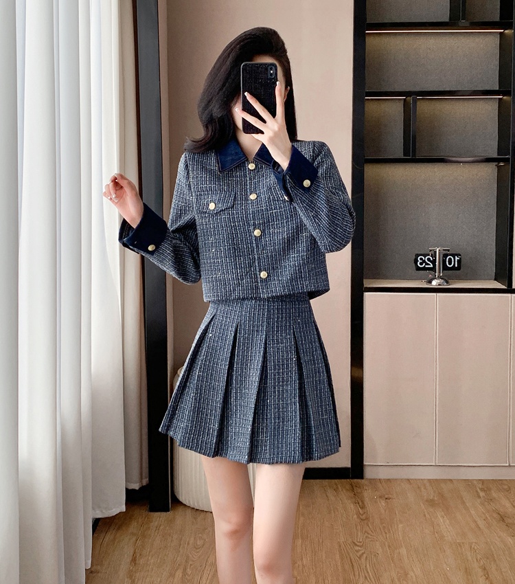 Sequins pleated coat autumn and winter skirt 2pcs set