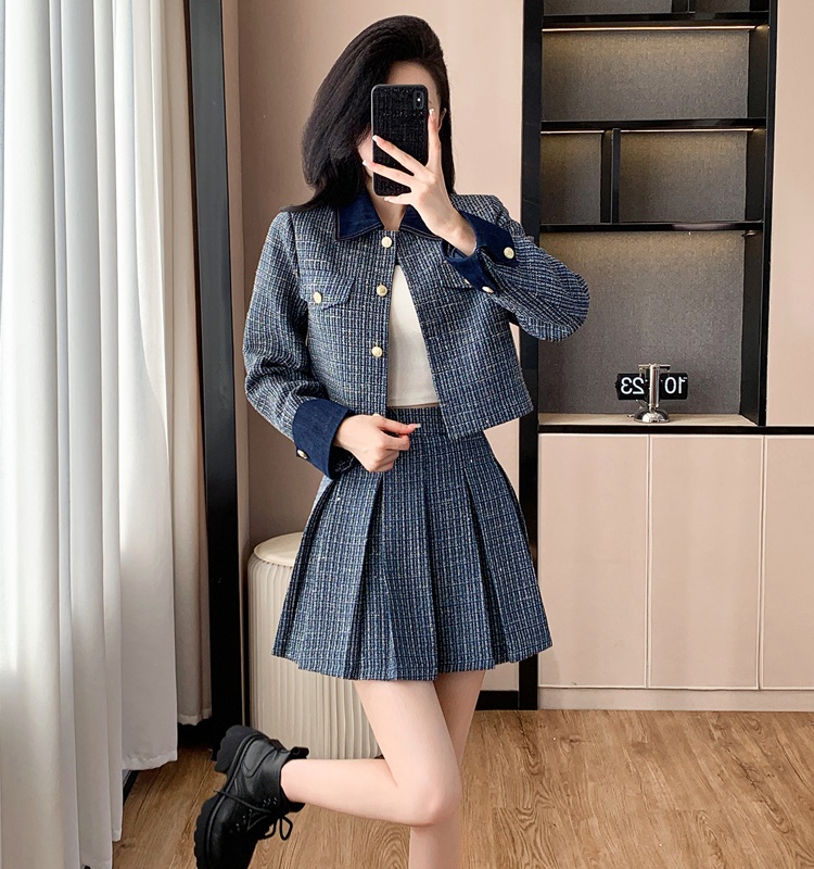 Sequins pleated coat autumn and winter skirt 2pcs set