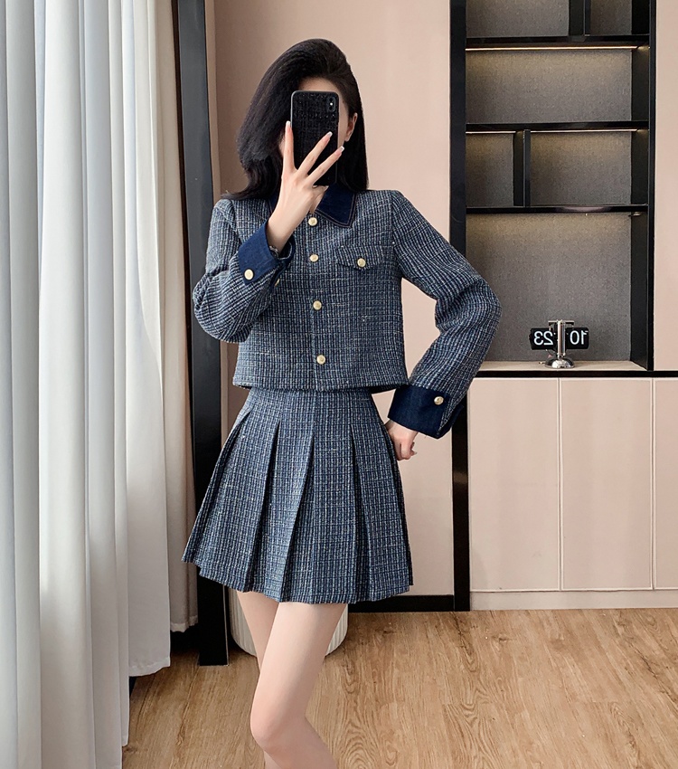 Sequins pleated coat autumn and winter skirt 2pcs set