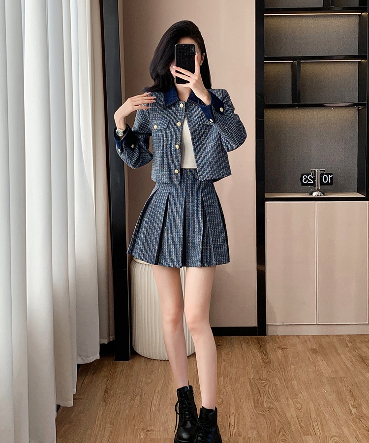 Sequins pleated coat autumn and winter skirt 2pcs set