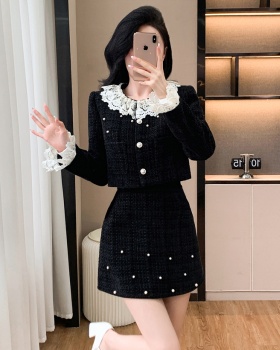 Autumn and winter beading skirt fashion coat 2pcs set