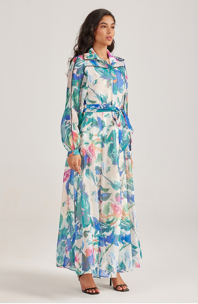 Court style long sleeve dress printing long dress