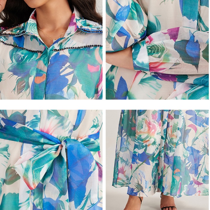 Court style long sleeve dress printing long dress
