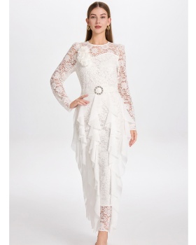 Lace mermaid slim diamond dress splice temperament chiffon belt