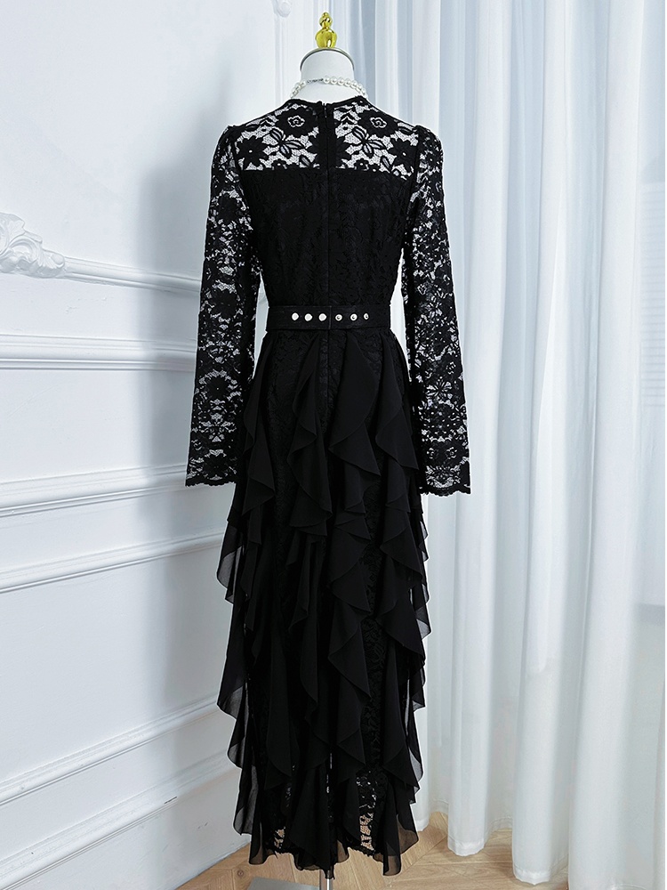 Lace mermaid slim diamond dress splice temperament chiffon belt