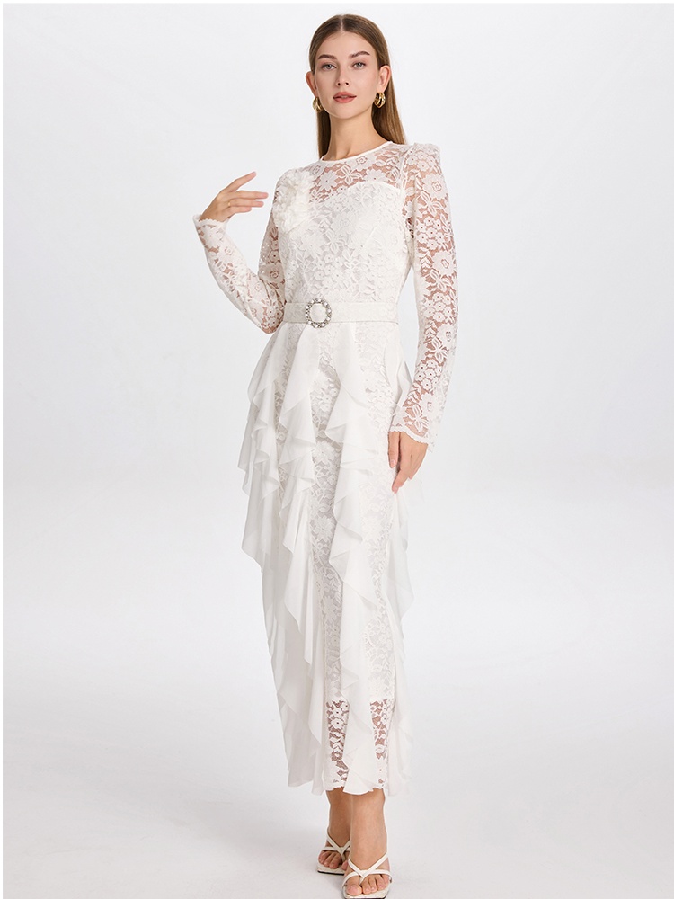 Lace mermaid slim diamond dress splice temperament chiffon belt