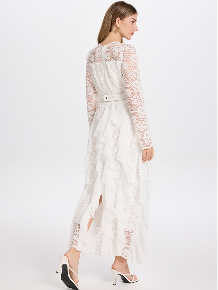Lace mermaid slim diamond dress splice temperament chiffon belt
