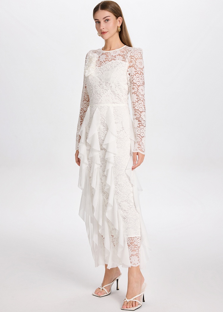 Lace mermaid slim diamond dress splice temperament chiffon belt