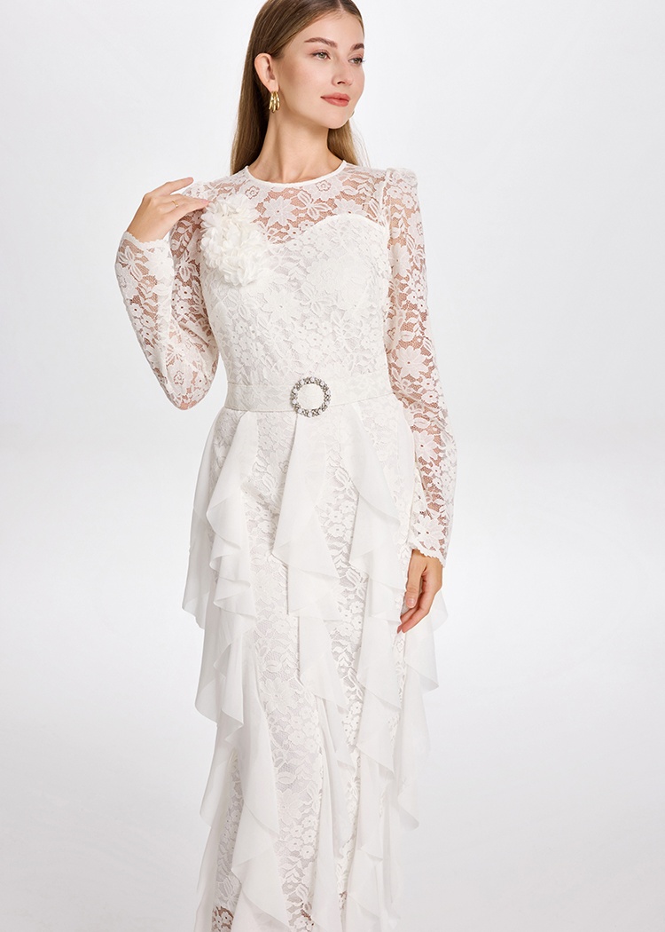 Lace mermaid slim diamond dress splice temperament chiffon belt