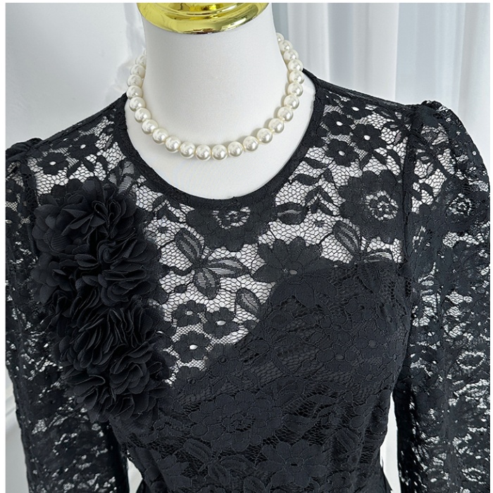 Lace mermaid slim diamond dress splice temperament chiffon belt