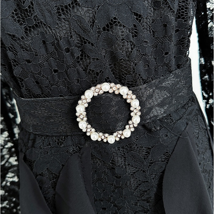 Lace mermaid slim diamond dress splice temperament chiffon belt