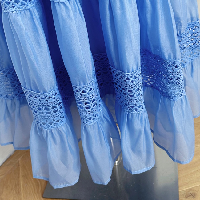 Hollow pinched waist retro lace temperament dress