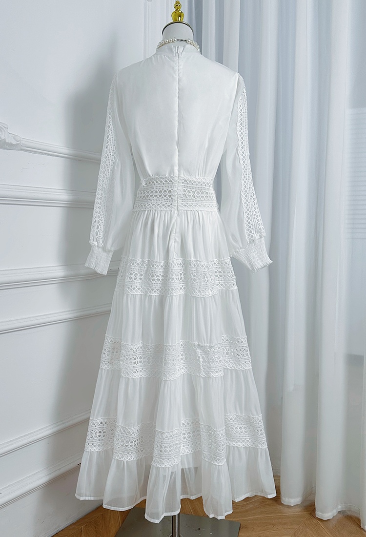 Hollow pinched waist retro lace temperament dress