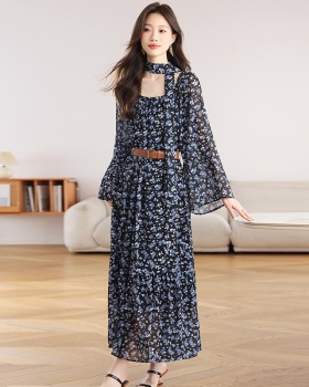 Retro long sleeve long dress autumn floral dress