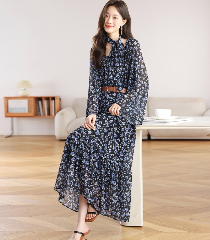Retro long sleeve long dress autumn floral dress