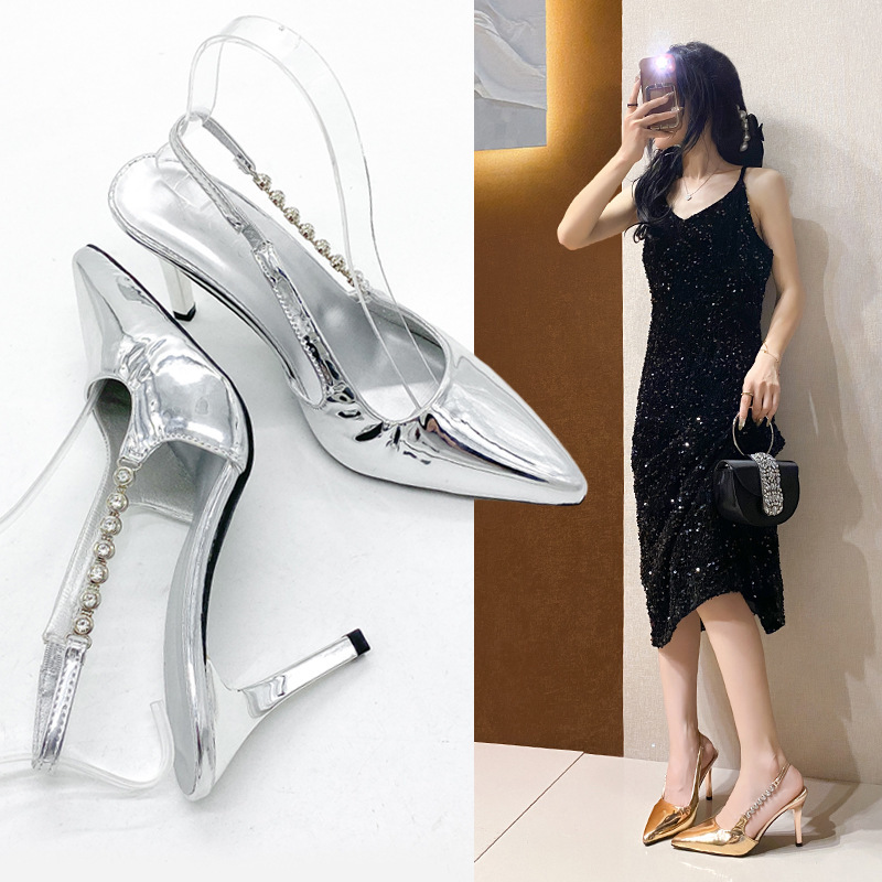 Lady rhinestone high-heeled shoes niche sandals for women