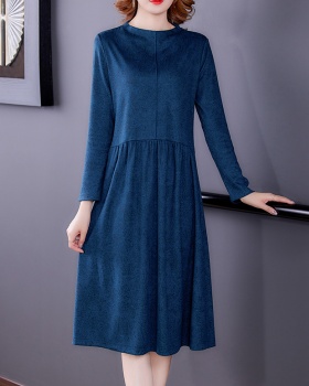 Long sleeve blue long dress bottoming dress for women