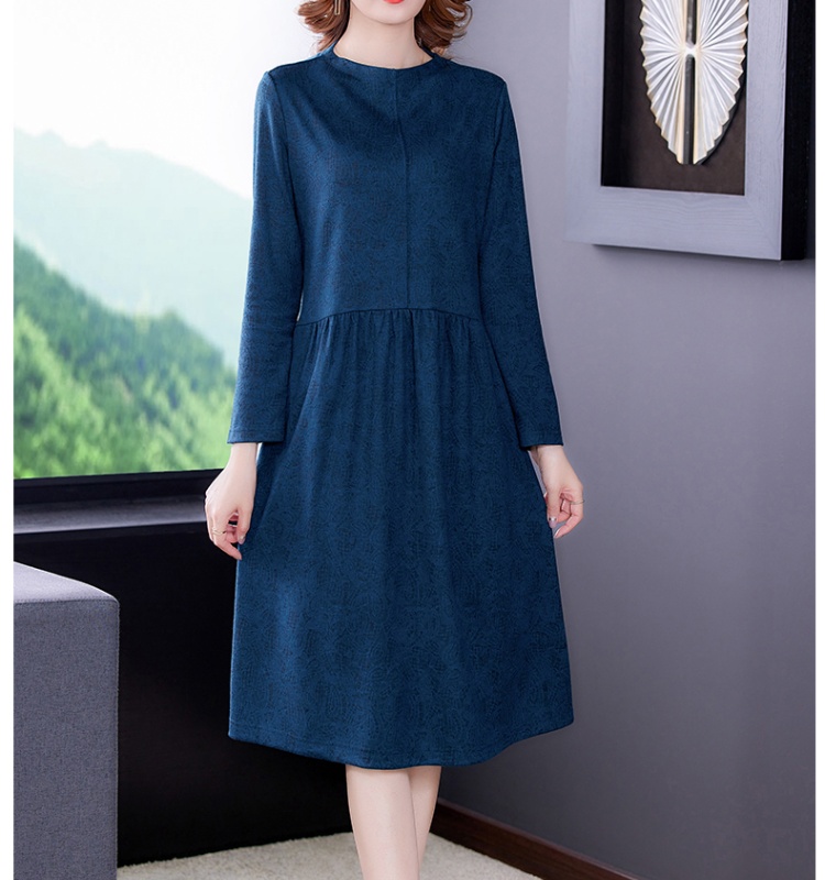 Long sleeve blue long dress bottoming dress for women