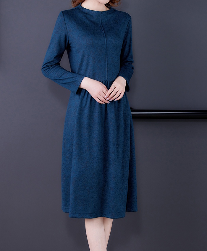 Long sleeve blue long dress bottoming dress for women