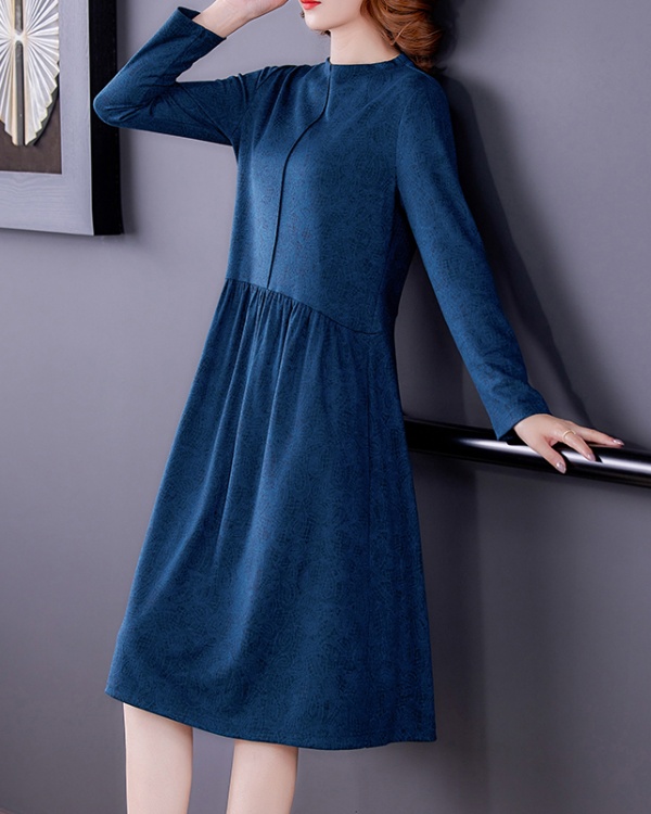 Long sleeve blue long dress bottoming dress for women