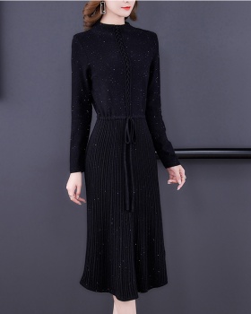 Pinched waist dress temperament sweater dress for women
