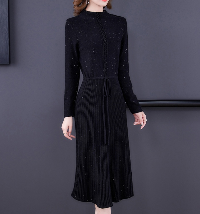 Pinched waist dress temperament sweater dress for women
