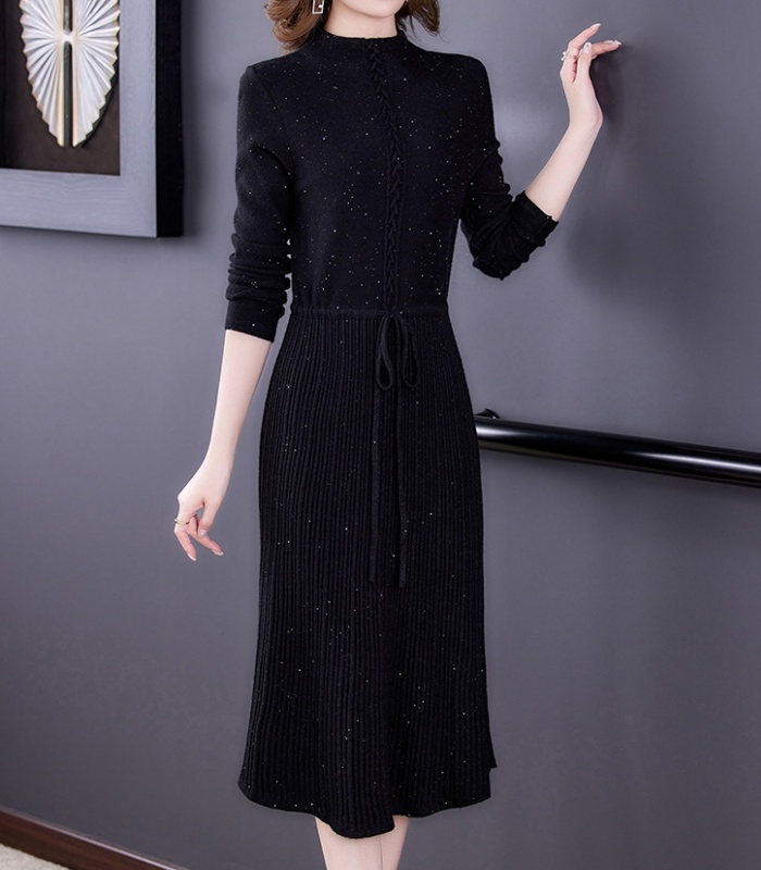 Pinched waist dress temperament sweater dress for women