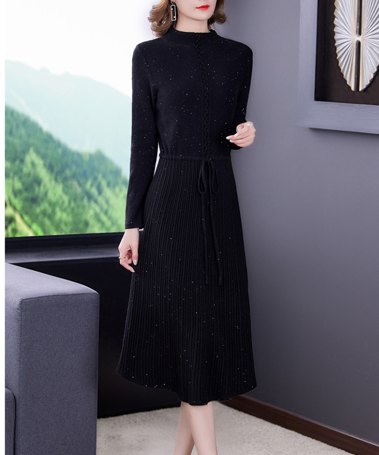 Pinched waist dress temperament sweater dress for women