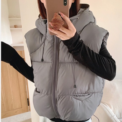 Loose cotton coat hooded waistcoat for women