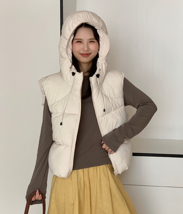 Loose cotton coat hooded waistcoat for women