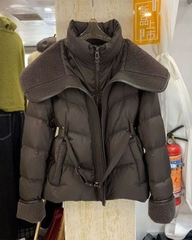 Slim lambs wool tops pinched waist down coat for women