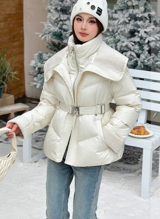 Slim lambs wool tops pinched waist down coat for women