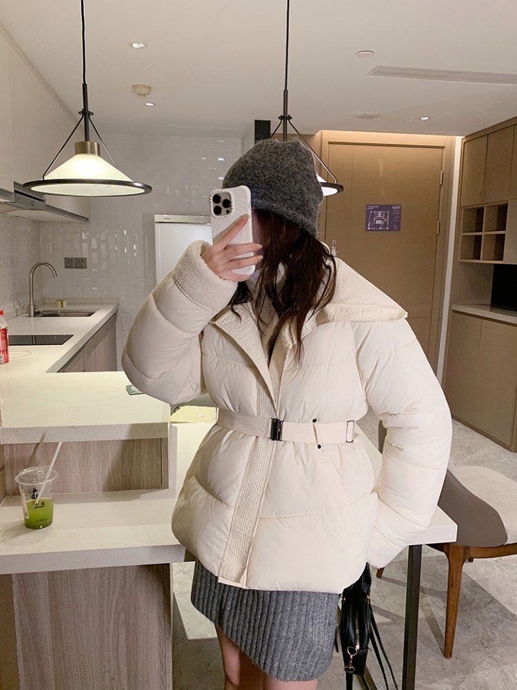 Slim lambs wool tops pinched waist down coat for women