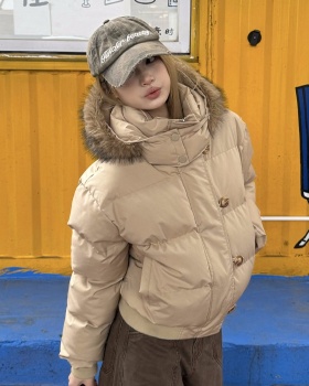 Hooded large fur collar cotton coat pure students jacket
