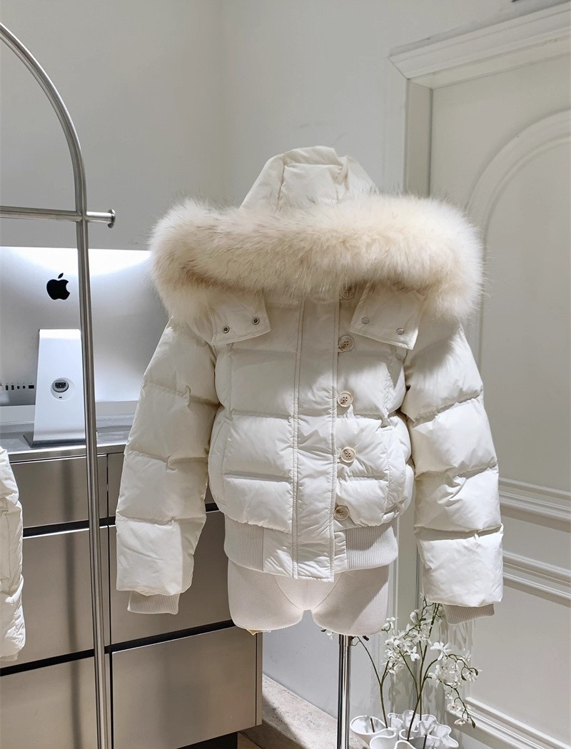 Hooded large fur collar cotton coat pure students jacket