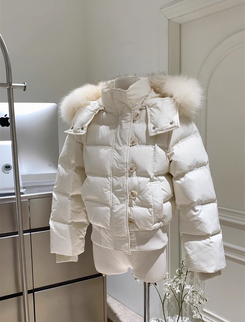 Hooded large fur collar cotton coat pure students jacket
