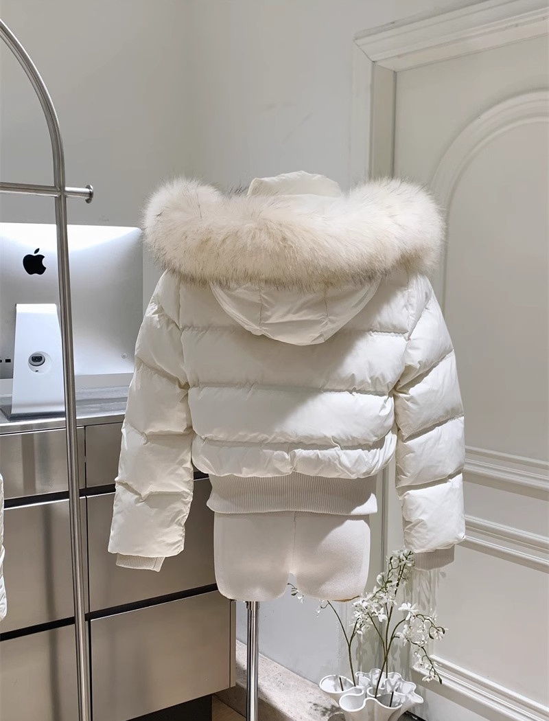 Hooded large fur collar cotton coat pure students jacket